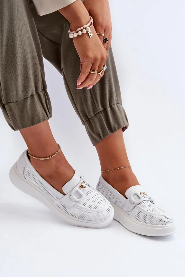 Damskie Damskie buty S.Barski Skórzane Mokasyny Damskie Na Platformie Białe S.Barski LR720