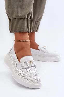 Damskie Damskie buty S.Barski Skórzane Mokasyny Damskie Na Platformie Białe S.Barski LR720