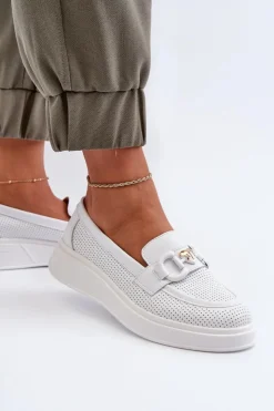 Damskie Damskie buty S.Barski Skórzane Mokasyny Damskie Na Platformie Białe S.Barski LR720