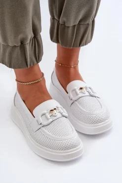 Damskie Damskie buty S.Barski Skórzane Mokasyny Damskie Na Platformie Białe S.Barski LR720