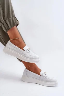 Damskie Damskie buty S.Barski Skórzane Mokasyny Damskie Na Platformie Białe S.Barski LR720