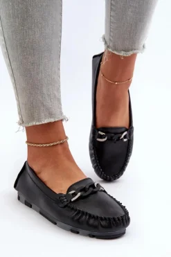 Damskie Damskie buty S.Barski Skórzane Mokasyny Damskie Z Ozdobą Czarne S.Barski LR339