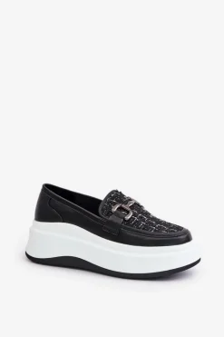 Damskie Buty damskie Vinceza Skórzane Mokasyny Damskie Na Platformie Z Ozdobą Vinceza 89105 Czarne