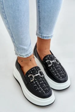 Damskie Buty damskie Vinceza Skórzane Mokasyny Damskie Na Platformie Z Ozdobą Vinceza 89105 Czarne