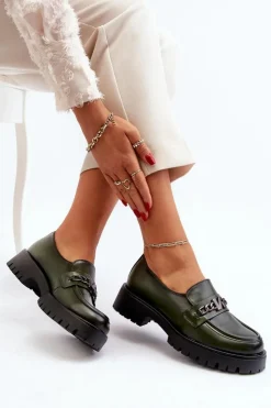 Damskie Buty damskie Vinceza Skórzane Mokasyny Damskie Z Ozdobą Ciemnozielone Loraleima