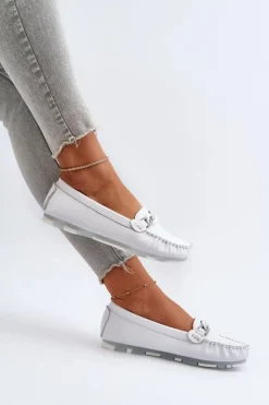 Sale Damskie buty S.Barski Skórzane Mokasyny Damskie Z Ozdobą Białe S.Barski LR339 Biały