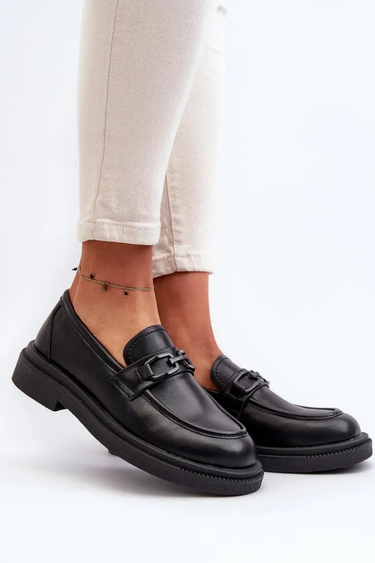 Damskie Evento Skórzane Mokasyny Damskie Czarne Keelana