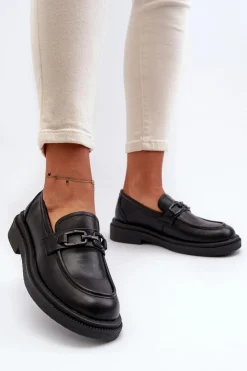 Damskie Evento Skórzane Mokasyny Damskie Czarne Keelana