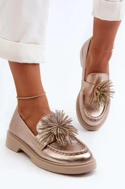 CheBello Mokasyny Damskie Skórzane*Skórzane Mokasyny Damskie 4383 Złote