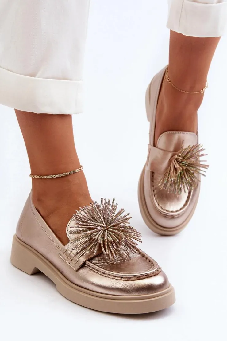 CheBello Mokasyny Damskie Skórzane*Skórzane Mokasyny Damskie 4383 Złote