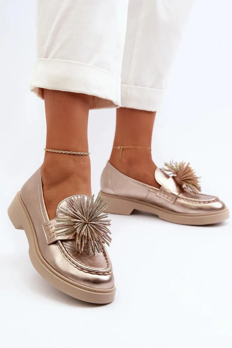 CheBello Mokasyny Damskie Skórzane*Skórzane Mokasyny Damskie 4383 Złote