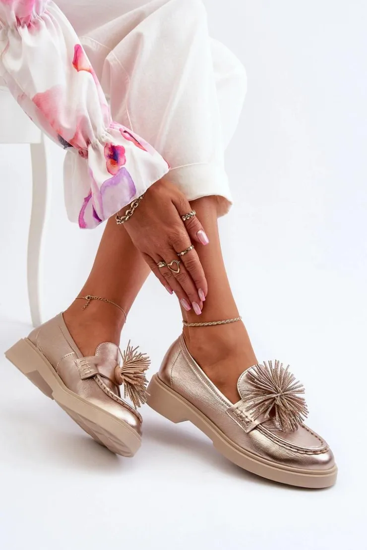 CheBello Mokasyny Damskie Skórzane*Skórzane Mokasyny Damskie 4383 Złote