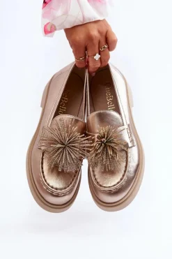 CheBello Mokasyny Damskie Skórzane*Skórzane Mokasyny Damskie 4383 Złote