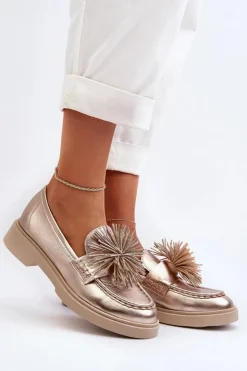 CheBello Mokasyny Damskie Skórzane*Skórzane Mokasyny Damskie 4383 Złote