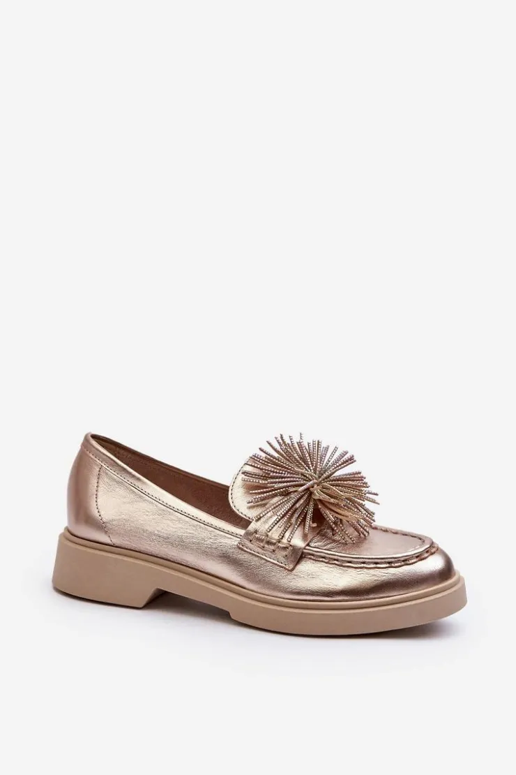 CheBello Mokasyny Damskie Skórzane*Skórzane Mokasyny Damskie 4383 Złote