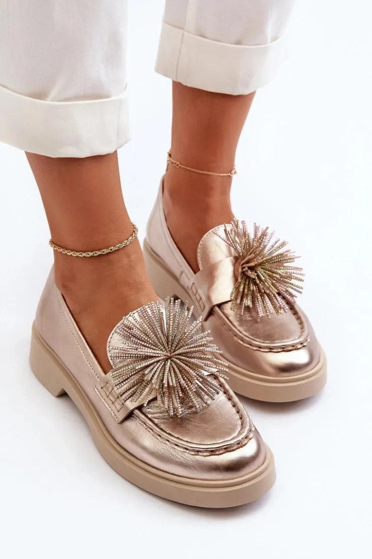 CheBello Mokasyny Damskie Skórzane*Skórzane Mokasyny Damskie 4383 Złote