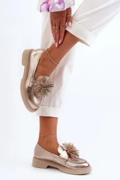 CheBello Mokasyny Damskie Skórzane*Skórzane Mokasyny Damskie 4383 Złote