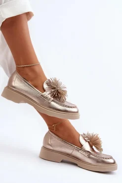 CheBello Mokasyny Damskie Skórzane*Skórzane Mokasyny Damskie 4383 Złote