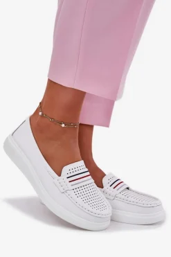 Damskie Evento Skórzane Mokasyny Damskie Białe Dovema