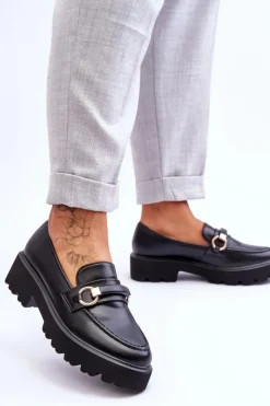 Boto Skórzane Mokasyny Damskie Czarne Camerin