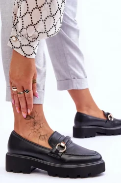 Boto Skórzane Mokasyny Damskie Czarne Camerin