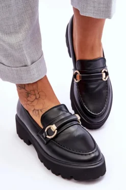 Boto Skórzane Mokasyny Damskie Czarne Camerin