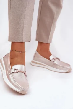 Damskie buty S.Barski Mokasyny Damskie Skórzane|Mokasyny Na Platformie*Skórzane Mokasyny Damskie S.Barski GR51-598 Perłowy Róż Różowy