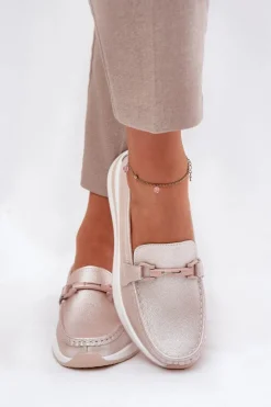 Damskie buty S.Barski Mokasyny Damskie Skórzane|Mokasyny Na Platformie*Skórzane Mokasyny Damskie S.Barski GR51-598 Perłowy Róż Różowy