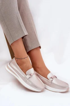 Damskie buty S.Barski Mokasyny Damskie Skórzane|Mokasyny Na Platformie*Skórzane Mokasyny Damskie S.Barski GR51-598 Perłowy Róż Różowy