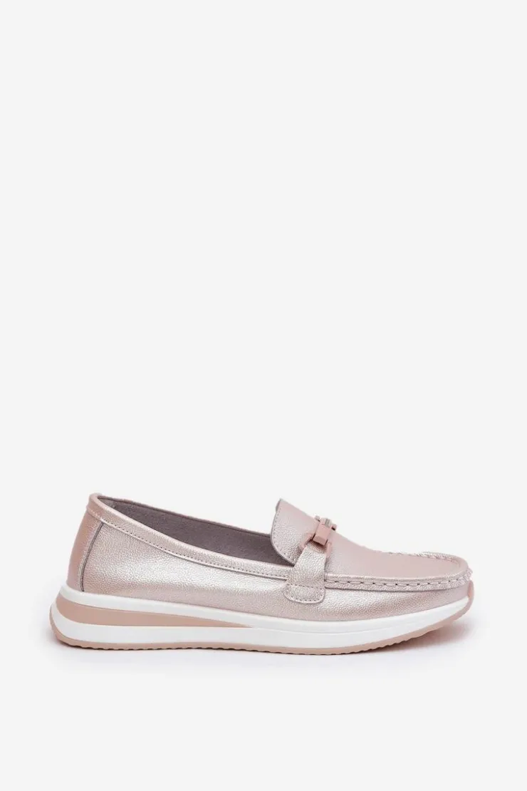 Damskie buty S.Barski Mokasyny Damskie Skórzane|Mokasyny Na Platformie*Skórzane Mokasyny Damskie S.Barski GR51-598 Perłowy Róż Różowy
