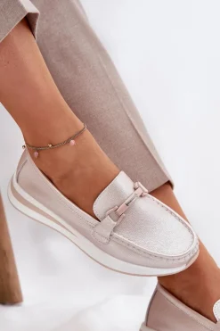 Damskie buty S.Barski Mokasyny Damskie Skórzane|Mokasyny Na Platformie*Skórzane Mokasyny Damskie S.Barski GR51-598 Perłowy Róż Różowy