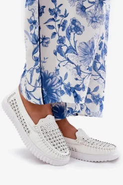 Online Buty damskie Vinceza Skórzane Mokasyny Damskie Z Ażurowym Wzorem Vinceza 88028 Białe Biały