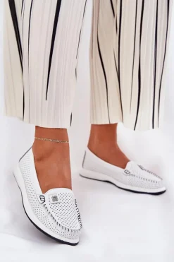Damskie buty S.Barski Loafersy Damskie|Mokasyny Damskie Skórzane*Skórzane Mokasyny Damskie S.Barski LR51-673 Białe