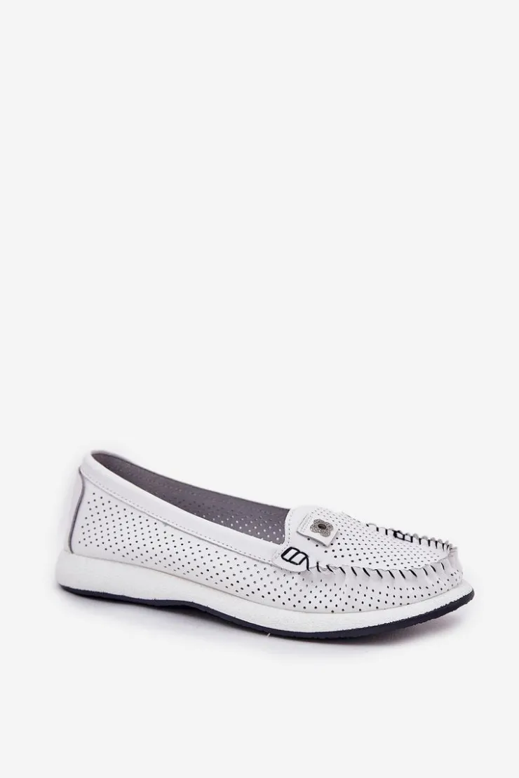 Damskie buty S.Barski Loafersy Damskie|Mokasyny Damskie Skórzane*Skórzane Mokasyny Damskie S.Barski LR51-673 Białe