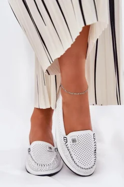 Damskie buty S.Barski Loafersy Damskie|Mokasyny Damskie Skórzane*Skórzane Mokasyny Damskie S.Barski LR51-673 Białe