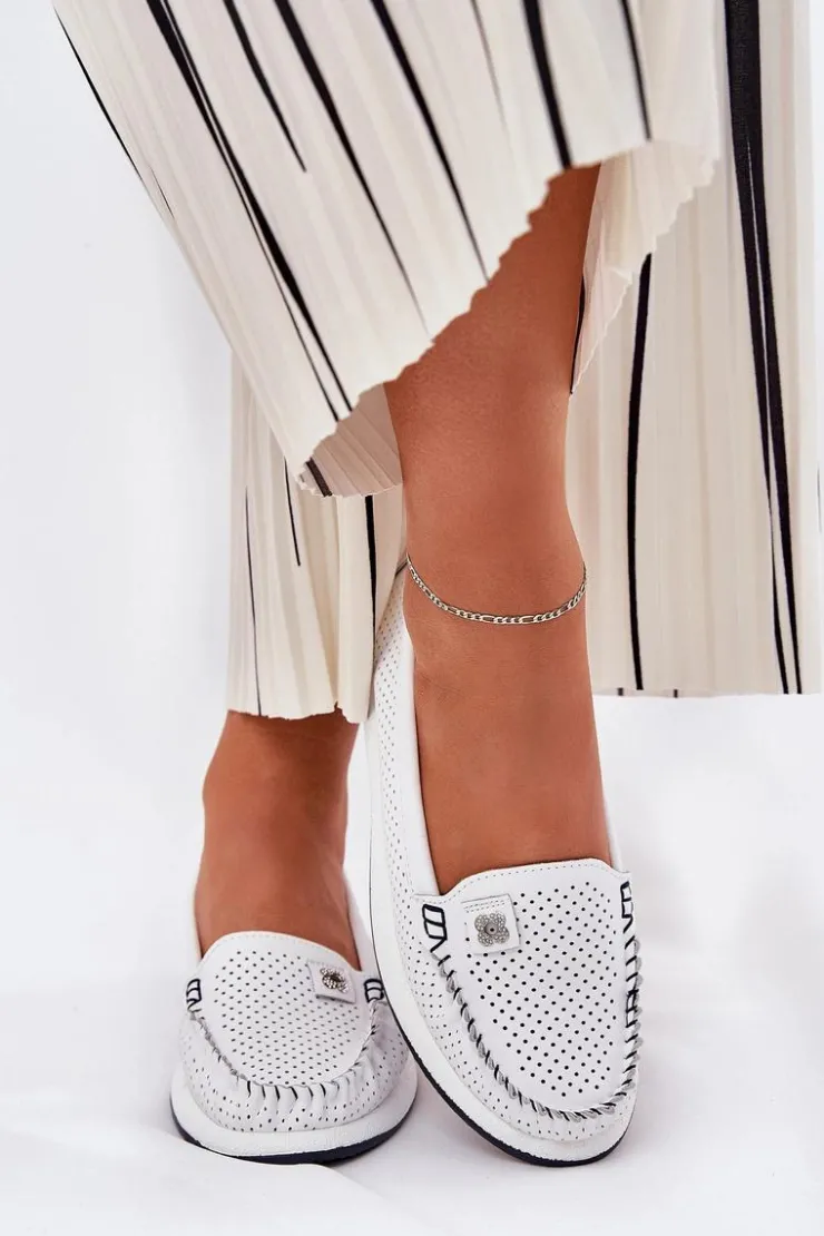 Damskie buty S.Barski Loafersy Damskie|Mokasyny Damskie Skórzane*Skórzane Mokasyny Damskie S.Barski LR51-673 Białe