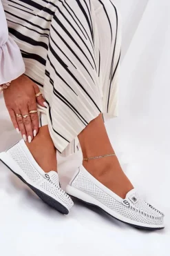 Damskie buty S.Barski Loafersy Damskie|Mokasyny Damskie Skórzane*Skórzane Mokasyny Damskie S.Barski LR51-673 Białe