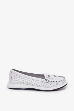 Damskie buty S.Barski Loafersy Damskie|Mokasyny Damskie Skórzane*Skórzane Mokasyny Damskie S.Barski LR51-673 Białe