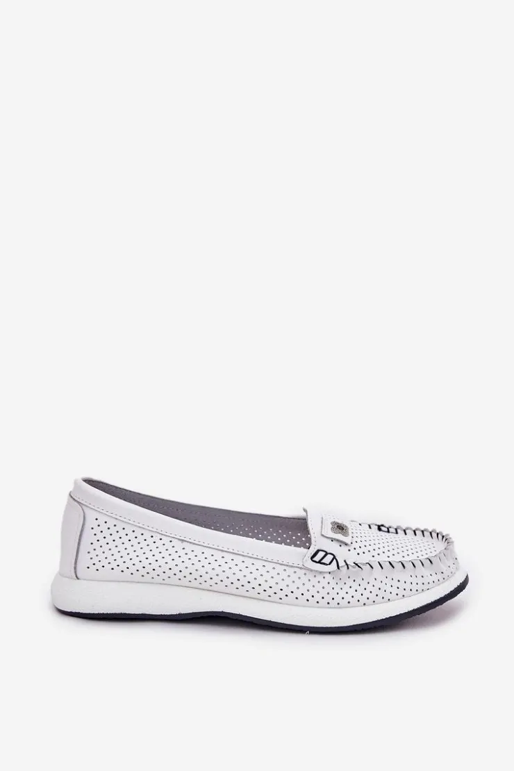 Damskie buty S.Barski Loafersy Damskie|Mokasyny Damskie Skórzane*Skórzane Mokasyny Damskie S.Barski LR51-673 Białe