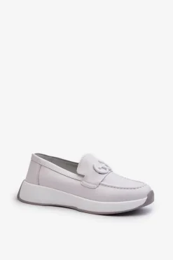 Damskie Damskie buty S.Barski Skórzane Mokasyny Damskie Na Platformie Jasnoszare S.Barski LR490