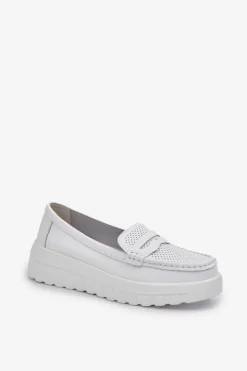 Clearance Evento Skórzane Mokasyny Damskie Na Platformie I Koturnie Białe Elanindel Biały