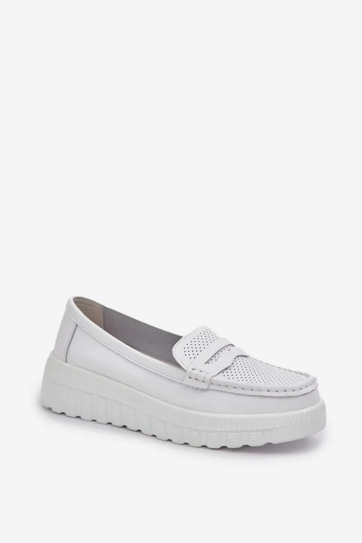 Clearance Evento Skórzane Mokasyny Damskie Na Platformie I Koturnie Białe Elanindel Biały