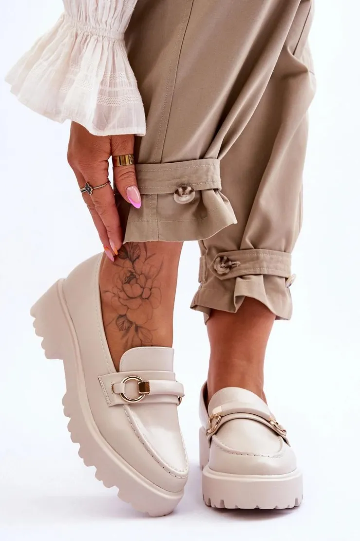 Boto Mokasyny Damskie Skórzane*Skórzane Mokasyny Damskie Beżowe Camerin