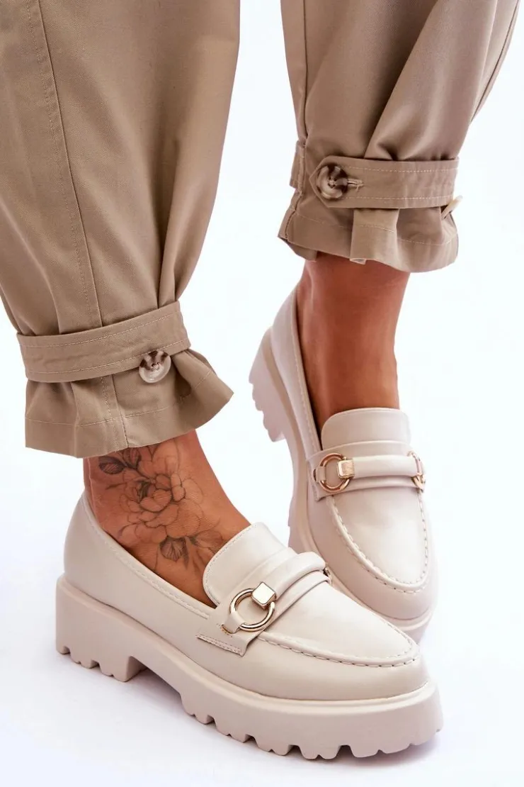 Boto Mokasyny Damskie Skórzane*Skórzane Mokasyny Damskie Beżowe Camerin