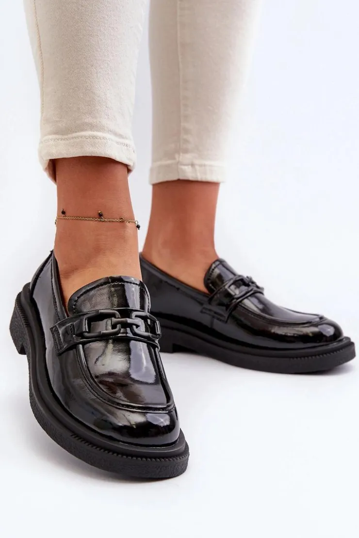 Evento Loafersy Damskie|Mokasyny Damskie Lakierowane*Skórzane Mokasyny Damskie Lakierowane Czarne Keelana