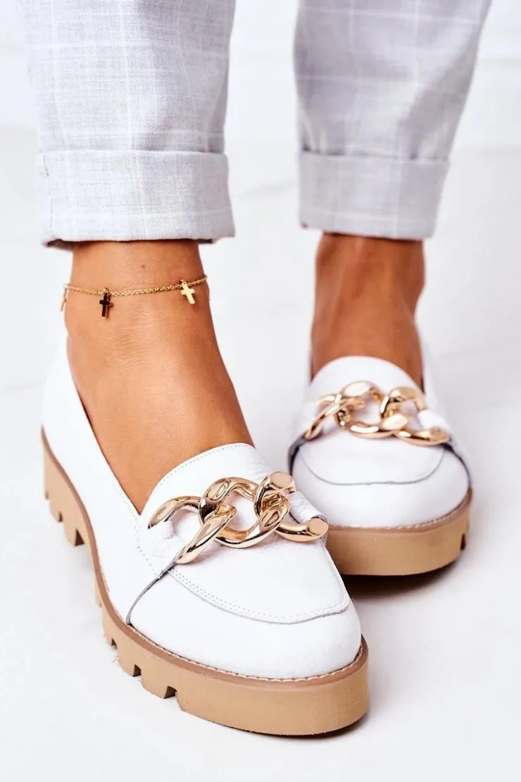 Boto Mokasyny Damskie Skórzane*Skórzane Mokasyny Lewski Shoes 3040 Białe