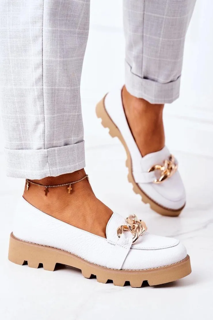 Boto Mokasyny Damskie Skórzane*Skórzane Mokasyny Lewski Shoes 3040 Białe