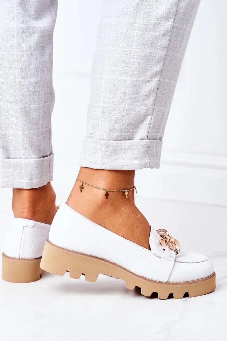 Boto Mokasyny Damskie Skórzane*Skórzane Mokasyny Lewski Shoes 3040 Białe