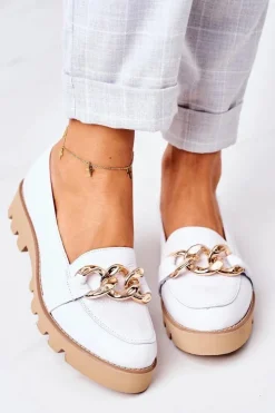 Boto Mokasyny Damskie Skórzane*Skórzane Mokasyny Lewski Shoes 3040 Białe