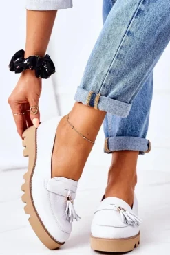 Online Boto Skórzane Mokasyny Lewski Shoes 3053 Białe